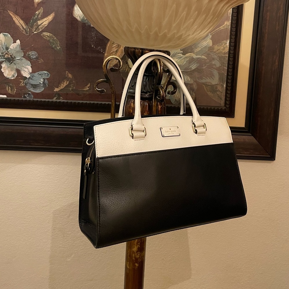 kate spade Black and White Leather Two-Tone Satchel with Gold Hardware
